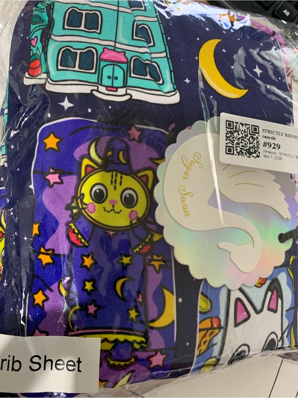 Nighttime Gabby’s Dollhouse Cat Print Fitted Sheet - Purple by Sugar Swan
